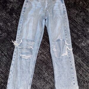 American Eagle Outfitters Light Blue Ripped Straight Leg Jeans